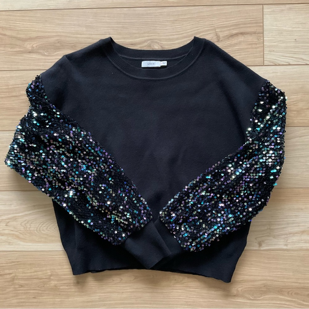 Same day shipping! Lush iridescent sequin sleeve sweater, size M